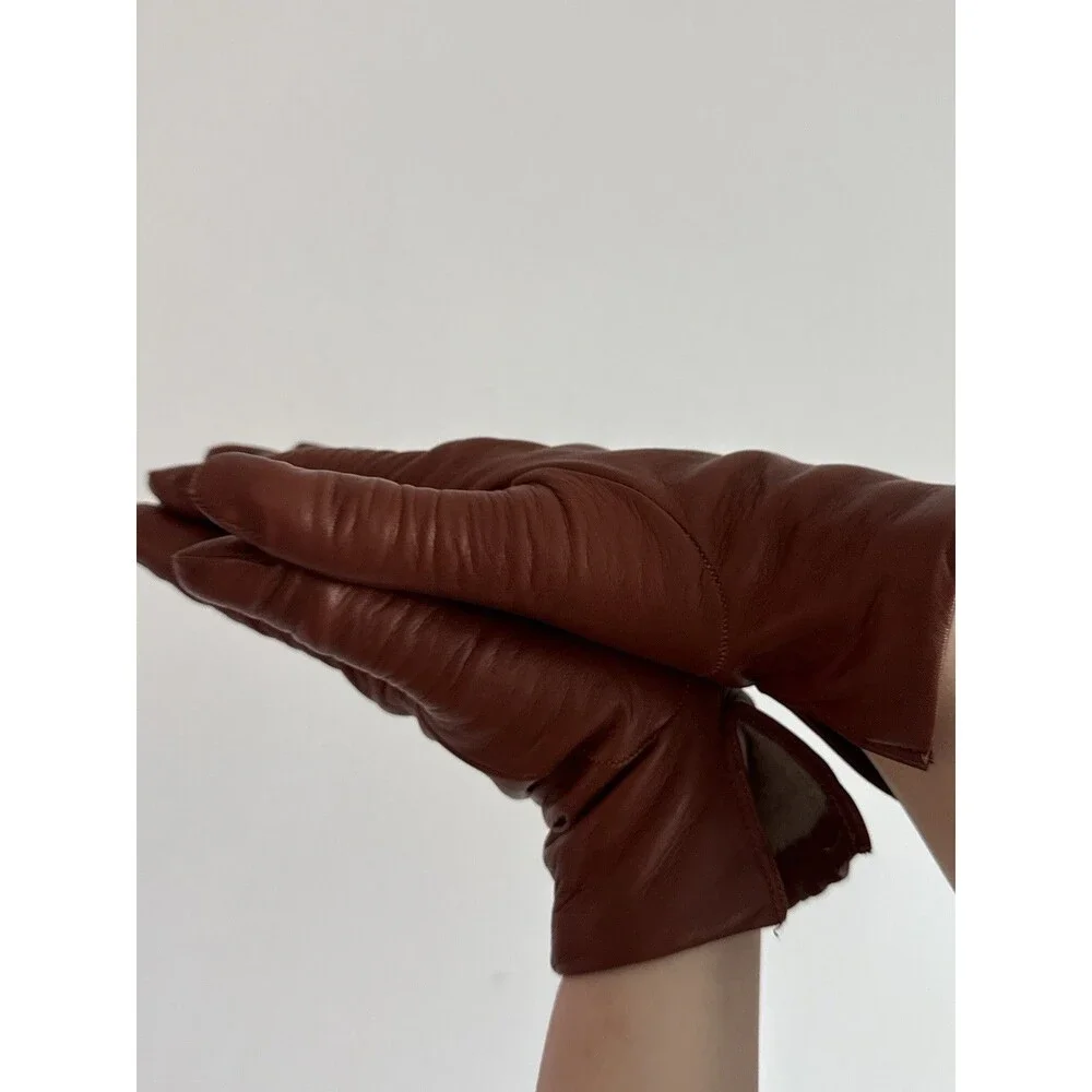 ✿ Sergio Genuine Leather Gloves Size 7 Brown Italian Style Soft Lined Winter
